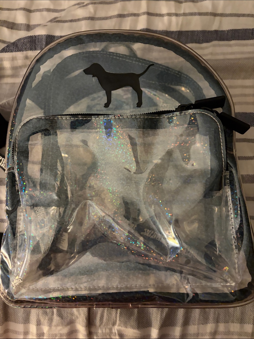 PINK Victoria's Secret Clear Holographic Dog Backpack - Blue Accent